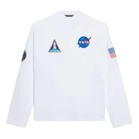 Balenciaga x NASA Crossover Space Printing Langarm-Shirt mit Rundhalsausschnitt für Herren, weiß, 662496TKVD79040