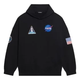 Balenciaga x NASA FW21 Crossover-Logo Baumwoll-Hoodie für Herren, klassisch, locker geschnitten, langärmelig, schwarz 651799TKVD81070 Balenciaga x NASA FW21 Crossover-Logo Baumwoll-Hoodie für Herren, klassisch, locker geschnitten, langärmelig, schwarz 651799TKVD81070