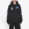Balenciaga x NASA FW21 Crossover-Logo Baumwoll-Hoodie für Herren, klassisch, locker geschnitten, langärmelig, schwarz 651799TKVD81070