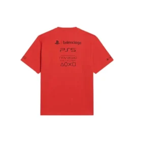 Balenciaga x PlayStation Crossover FW21 PS5 Alphabet-Geometrie-Muster-Print Kurzarm Unisex Rot 651795TKVF36552 Balenciaga x PlayStation Crossover FW21 PS5 Alphabet-Geometrie-Muster-Print Kurzarm Unisex Rot 651795TKVF36552