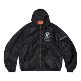 Balenciaga x WFP Leichte Bomberjacke mit Kapuze „Black“ 752178TLO251000