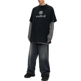 BB Be Different T-Shirt mit Aufnähern, Langarm-T-Shirt „Black Grey“ 720407TNVV31070