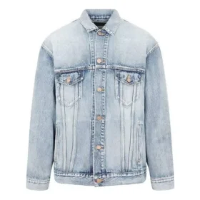 BB Sprayed Denim-Jacke, Large-Passform „Hellblau-Gelb“ 678354TDW143341