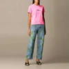 Besticktes T-Shirt mit Rundhalsausschnitt und kurzen Ärmeln, rosa 612964TJVD95764