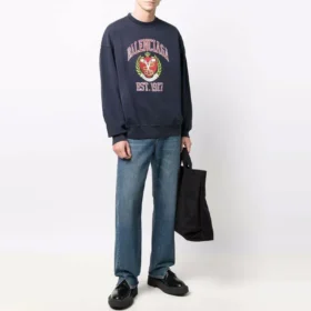 Ca. 1917 College-Logo-Print-Sweatshirt mit Rundhalsausschnitt „Navy“ 676629TLV908067