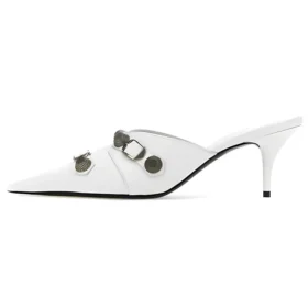 Cagole Pantoletten mit High Heels „Weißes Lammleder“ 714253WAD4E9081