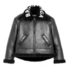 Cocoon-Leder-Aviator-Jacke „Schwarz“ 646456TKS311069