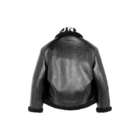 Cocoon-Leder-Aviator-Jacke „Schwarz“ 646456TKS311069