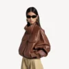 Damen-Blouson mit hohem Kragen in Kastanienbraun