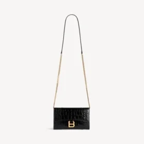 Damen-Geldbörse in Hourglass-Form mit Kette in Schwarz