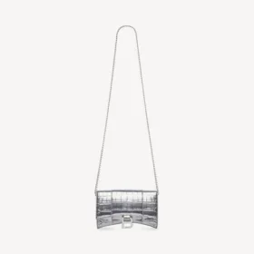 Damen-Geldbörse in Hourglass-Form mit Kette in Silber