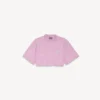 Damen-T-Shirt „520 Stickers“ im Cropped-Schnitt in Altrosa/Weiß