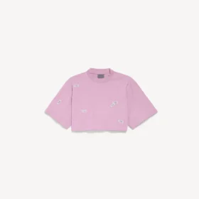 Damen-T-Shirt „520 Stickers“ im Cropped-Schnitt in Altrosa/Weiß