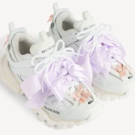 Damen-Track-Sneaker mit Schleifen in Weiß/Rosa