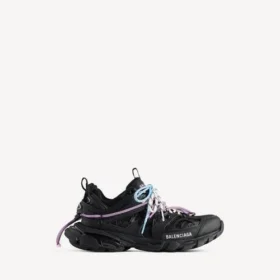 Damen-Track-Sneaker mit Schnürung in Schwarz/Rosa/Blau/Beige