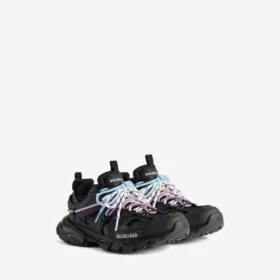 Damen-Track-Sneaker mit Schnürung in Schwarz/Rosa/Blau/Beige