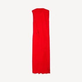 Damenkleid mit Drapierung in Sonnenuntergangsrot