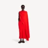 Damenkleid mit Drapierung in Sonnenuntergangsrot