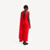 Damenkleid mit Drapierung in Sonnenuntergangsrot