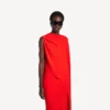 Damenkleid mit Drapierung in Sonnenuntergangsrot