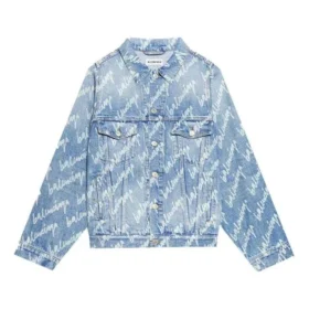 Denim-Jacke mit durchgehendem Schriftzug-Logo „Hellblau-Weiß“ 681690TJW904200