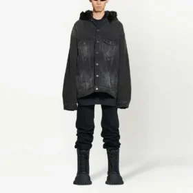 Denim-Jacke mit Kapuze und Knopfleiste im Bleach-Look „Schwarz“ 724653TNW541129