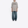 Einfarbig mit Alphabet-Aufdruck, Rundhalsausschnitt, kurze Ärmel, Unisex, grau 661715TKVD58174