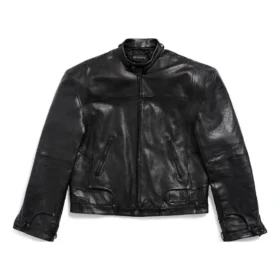 FW23 Dekonstruierte Reißverschluss-Jacke „Black Soft Buffalo Skin“ 768749TMS031000