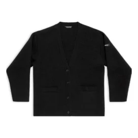 FW23 Strickjacke „Schwarzer doppelseitiger Wollstrick“ 771671T16751000