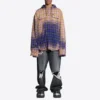 Gebleichtes kariertes Langarm-Kapuzenshirt „Purple Beige“ 699223TMM095212