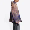 Gebleichtes kariertes Langarm-Kapuzenshirt „Purple Beige“ 699223TMM095212