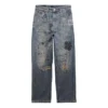 Gerade geschnittene Denim-Hose mit Doodle-Print „Blue“ 746986TOW664036