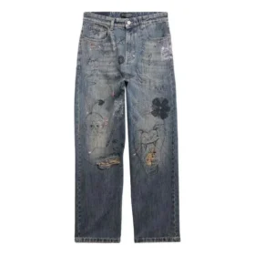 Gerade geschnittene Denim-Hose mit Doodle-Print „Blue“ 746986TOW664036