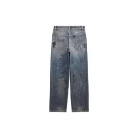 Gerade geschnittene Denim-Hose mit Doodle-Print „Blue“ 746986TOW664036