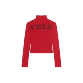 Gerippter bedruckter FREE-Rollkragenpullover „Red“ 662722T32106167