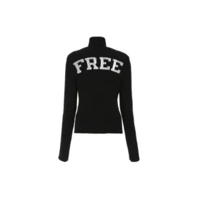 Gerippter bedruckter FREE-Rollkragenpullover „Schwarz“ 662722T32101070