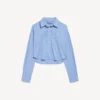 Gestreiftes, kurzes Damenhemd in Blau/Marineblau