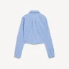 Gestreiftes, kurzes Damenhemd in Blau/Marineblau