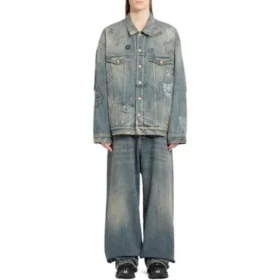 Graffiti-Denim-Jacke „Hellblau“ 721708TOW664036