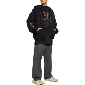 Heavy-Metal-Hoodie mit Reißverschluss „Schwarz“ 744455TOVD81055