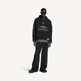 Herren-3b-Fußball-Poloshirt mit Hoodie in Schwarz/Anthrazit Herren-3b-Fußball-Poloshirt mit Hoodie in Schwarz/Anthrazit