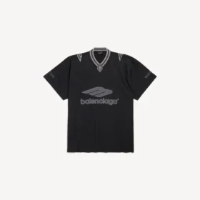 Herren-3b-Fußball-T-Shirt mit V-Ausschnitt, Oversize, in Schwarz/Anthrazit