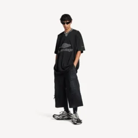 Herren-3b-Fußball-T-Shirt mit V-Ausschnitt, Oversize, in Schwarz/Anthrazit