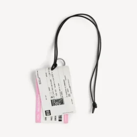 Herren-Anhänger/Schlüsselanhänger „Zugfahrkarte“ in Weiß/Schwarz/Rosa