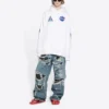 Herren Balenciaga x NASA FW21 Crossover-Logo Baumwolle Klassischer Kapuzenpullover, locker geschnitten, langärmelig, weiß 651799TKVD89040
