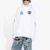 Herren Balenciaga x NASA FW21 Crossover-Logo Baumwolle Klassischer Kapuzenpullover, locker geschnitten, langärmelig, weiß 651799TKVD89040