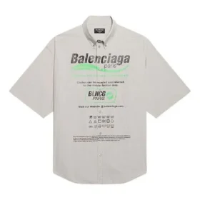 Herren-Baumwollhemd von Balenciaga, locker geschnitten, mit kurzen Ärmeln, grau 664627TKM102967