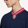 Herren-Fußball-Langarm-T-Shirt mit V-Ausschnitt in Dunkelblau/Rot
