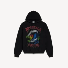 Herren-Hoodie im Vintage-Surfer-Stil mit Reißverschluss in Schwarz