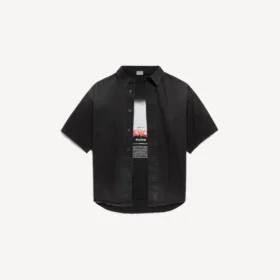 Herren-Hybrid-Kurzarmhemd „The Door“ aus Denim in Schwarz